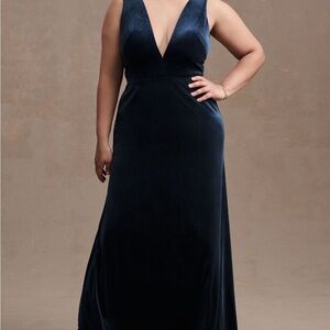Jenny Yoo Logan Deep-V Velvet Column Gown